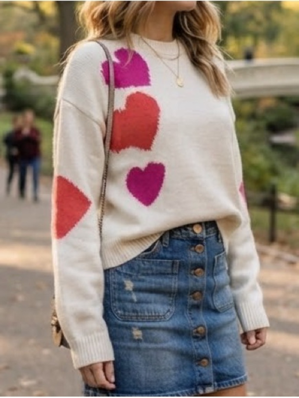 Lou & Grey LOFT Multi Heart Intarsia Wool Blend Sweater L Girlhoodcore Whimsical